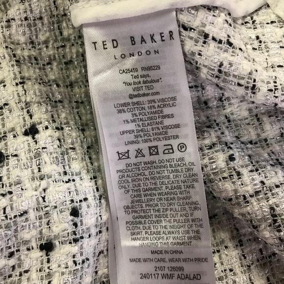 Ted Baker London Adalad A-Line Dress 0 Sleeveless Tweed Skirt Frayed Hem V-Neck - Picture 10 of 10